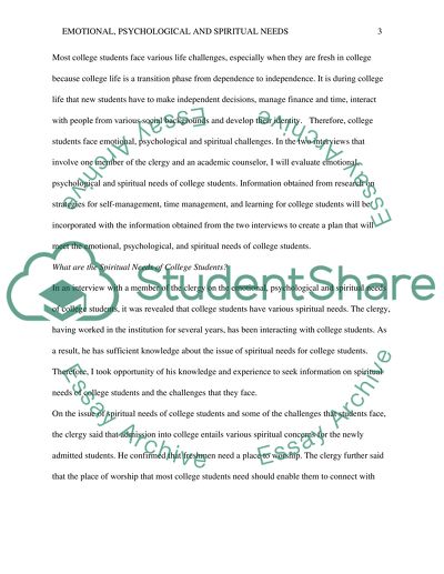 Emotional, Psychological and Spiritual Needs