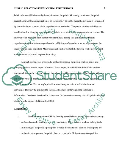 Public Relations in Education Institutions