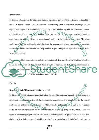 Kenworth Hotel - Corporate Social Responsibility, Codes of Conduct and International Labour Standards