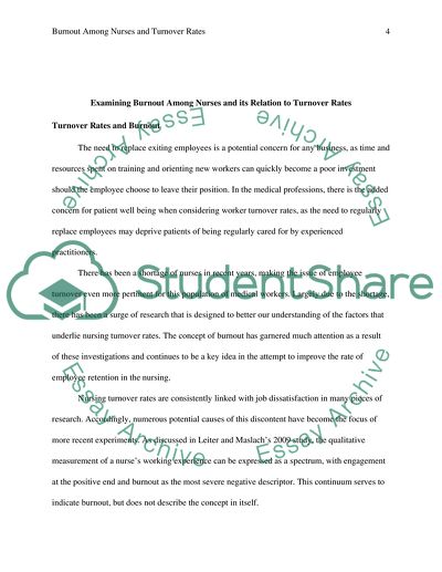 Examining Burnout Among Nurses and its Relation to Turnover Rates