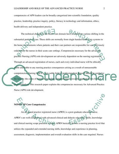 Leadership and Role of the Advanced Practice Nurse