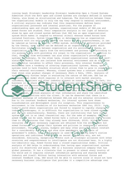 Strategic Leadership: Open & Closed Systems