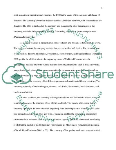 McDonalds - Company Structure and Organization
