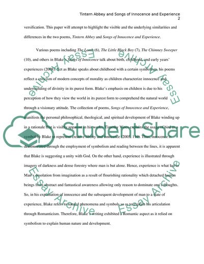 Comparison of Tintern Abbey and Songs of Innocence and Experience