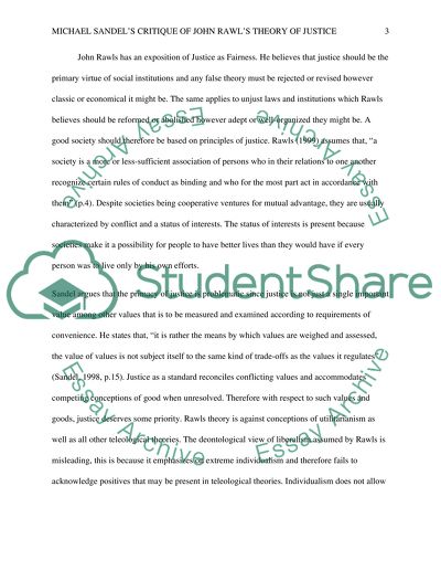 Michael Sandels critique of John Rawls Theory of Justice