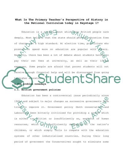 What Is The Primary Teachers Perspective of History in the National Curriculum today in Keystage 1