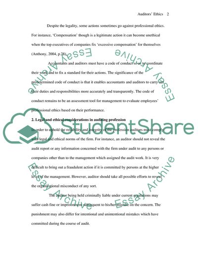 Auditors Professional Ethics and Legal Liability