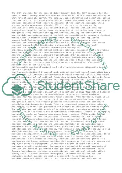 Managing Performance at Haier Company