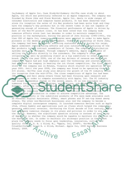 Summary of Apple Inc. Case Study