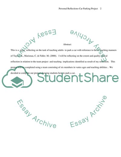 Personal Reflection .. Continue (car parking)