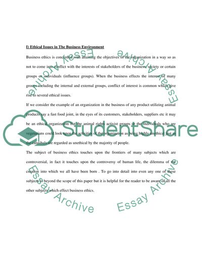 Ethical Issues in the Business Environment