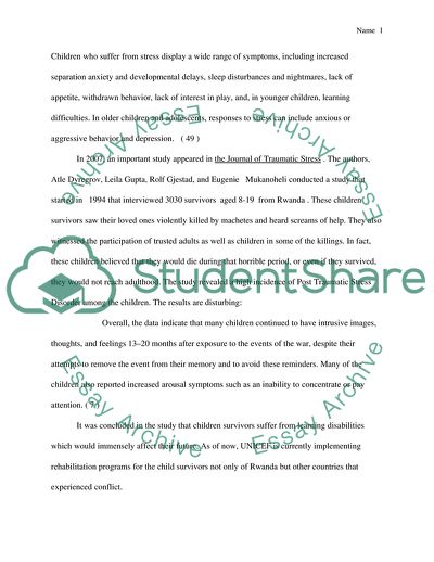 The Psycho Social Behaviour of Children Survivors In Post- Genocide Countries