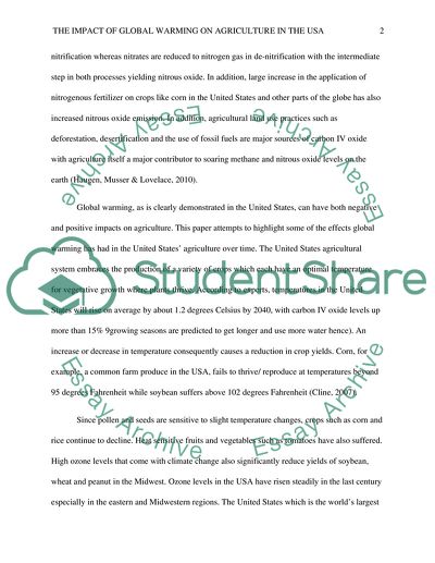 The Impact of Global Warming on Agriculture in USA