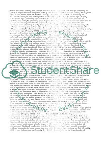 Organizational theory and design