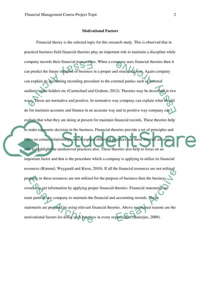 Financial Managment Course Project Topic