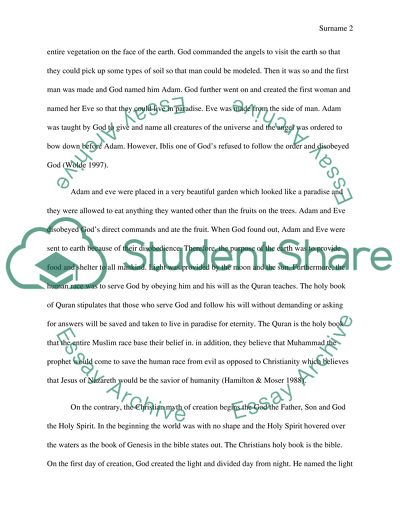 Comparison between the Muslim and Christians Creation Stories