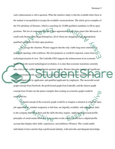 Analysis of the Article by Jeff Weiner about the Labor Crisis