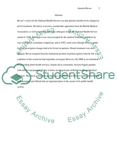 Bevans Vision for National Health Service