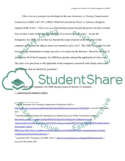 Company Law: Section 31 of the Companies Act 2006