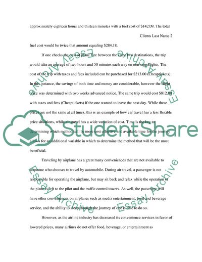 Traveling by Cars Compared to Traveling by Airplane
