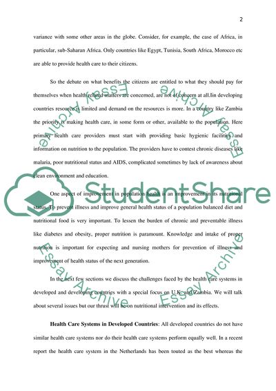 Health Care in Developed and Developing Countries with Special Focus on Food and Nutrition