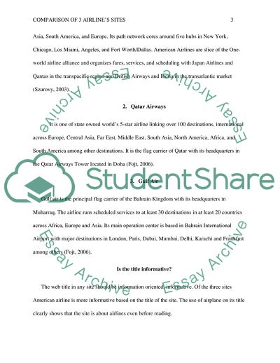 Comparison of 3 Airlines Sites