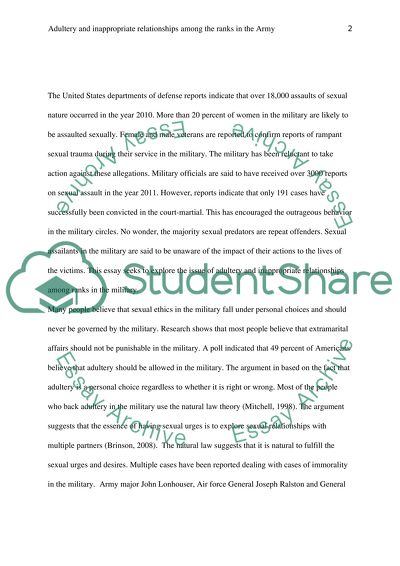 Adultery and inappropriate relationships among the ranks in the Army