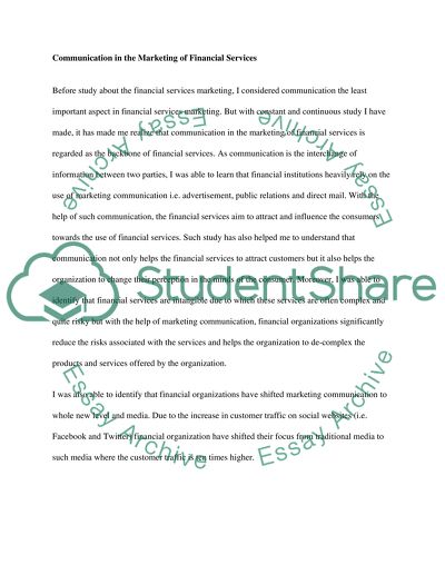 Communication in the Marketing of Financial Services