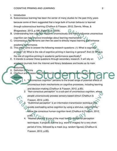 Cognitive Priming and its Role in Learning