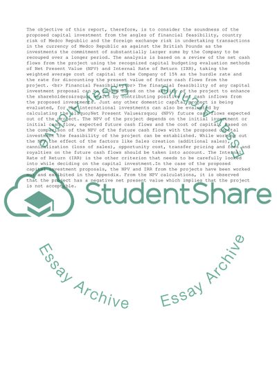 Capital Investment Proposal of Mineral Plc