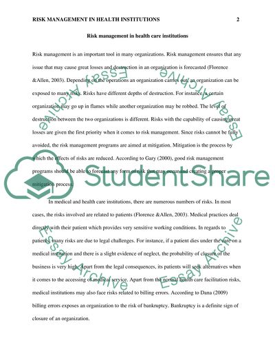 Risk Management in Health Care Institutions