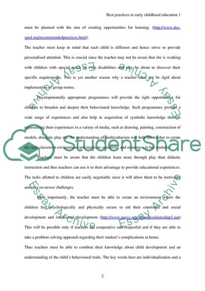 Best practices in early childhood education (website search)See instructions