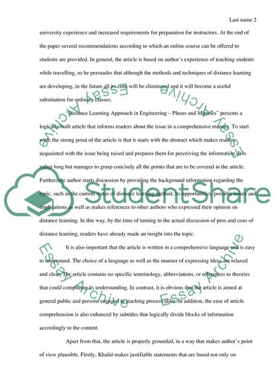 Distance Learning Approach in Engineering Pluses and Minuses