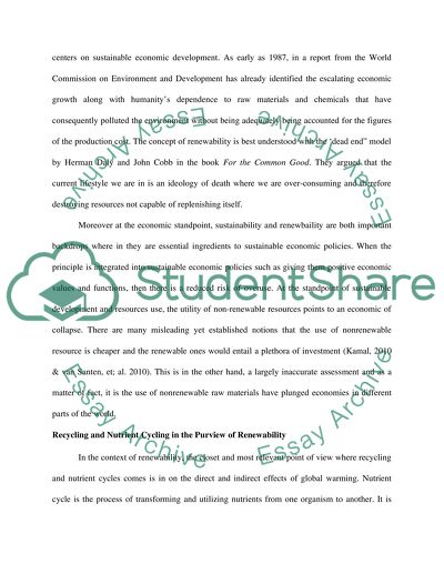 The Concept of Renewability in Terms of Sustainability