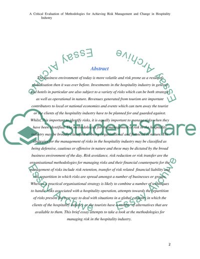 Achieving Risk Management and Change in Hospitality Industry