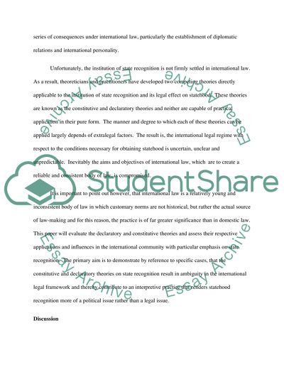 The Role and Function of the Declaratory and Constitutive Theories of State Recognition