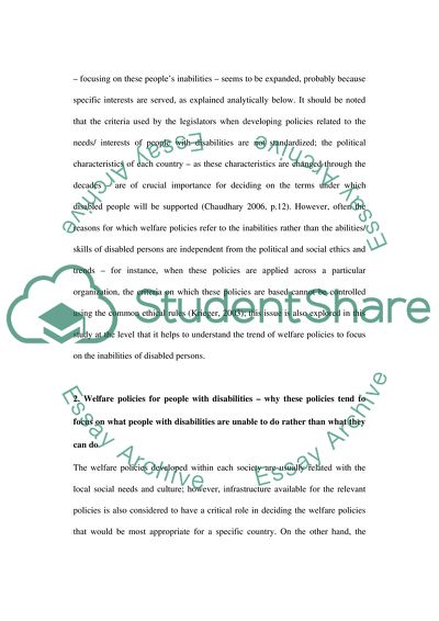 The Problems of the Welfare Policies in Relation to People with Disabilities
