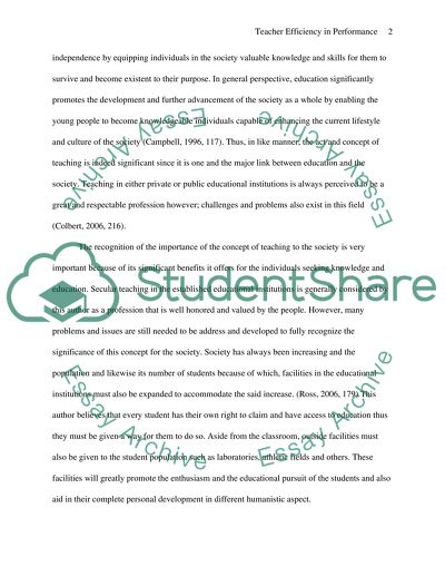 Teacher Efficiency in Performance