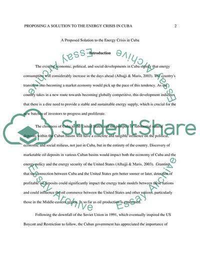 Solution to the Energy Crisis in Cuba