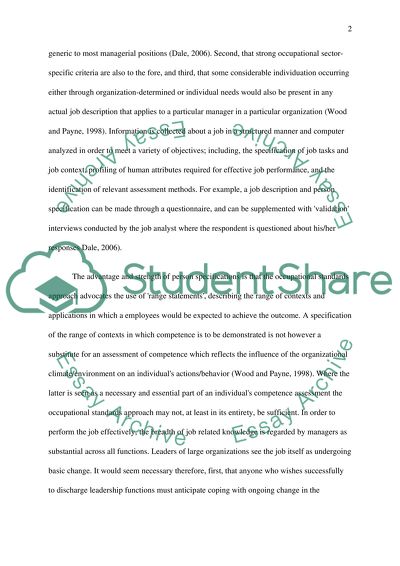 Personal Specifications and Competency Frameworks in HRM