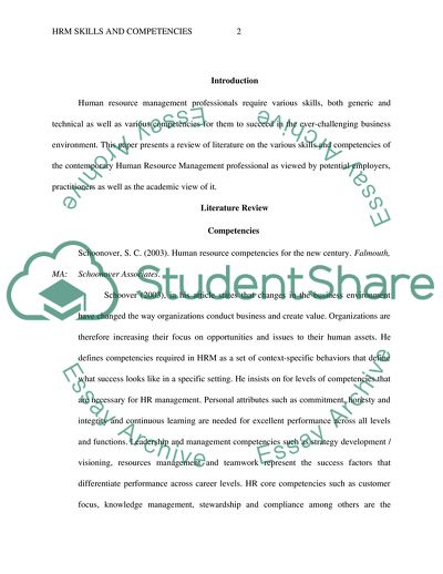 Technical and Generic Skills and Competencies of Human Resource Management Professional Affiliation