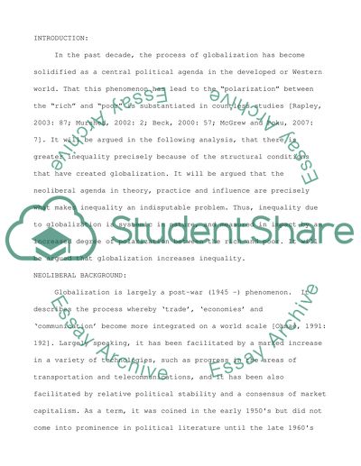 The Process of Globalization Has Become Solidified as a Central Political Agenda