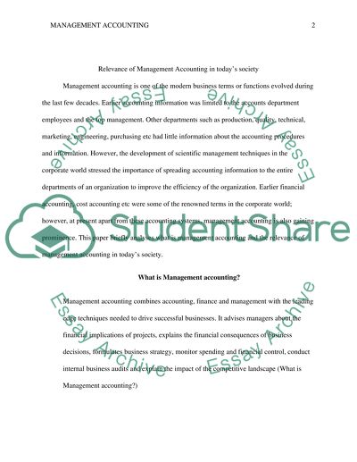 Relevance of Management Accounting in Todays Society