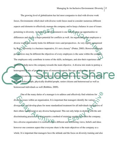MGT 516 CASE 2 Managing In An Inclusive Environment: Diversity