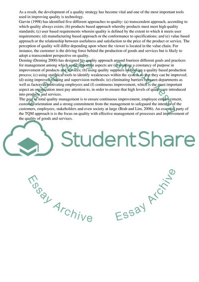 Total Quality Management Approach