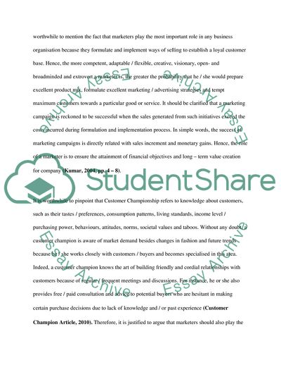 Key Role of Marketer