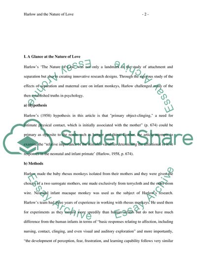 Harlows Observations in The Nature of Love