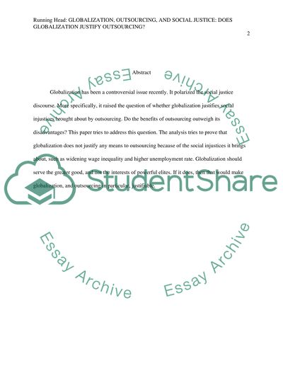 Globalization, outsourcing and social justice: Does globalization justify outsorcing