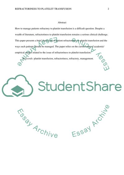 Management of Patients Refractory to Platelet Transfusion
