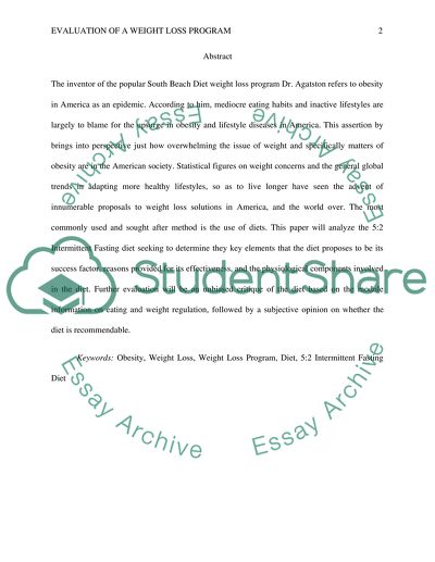 Evaluation of a Weight Loss Program